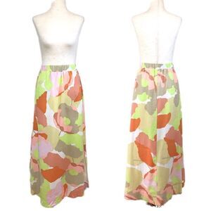 EVERY Linen Blend Maxi Skirt Abstract Print Pull On Green Orange Size Medium New